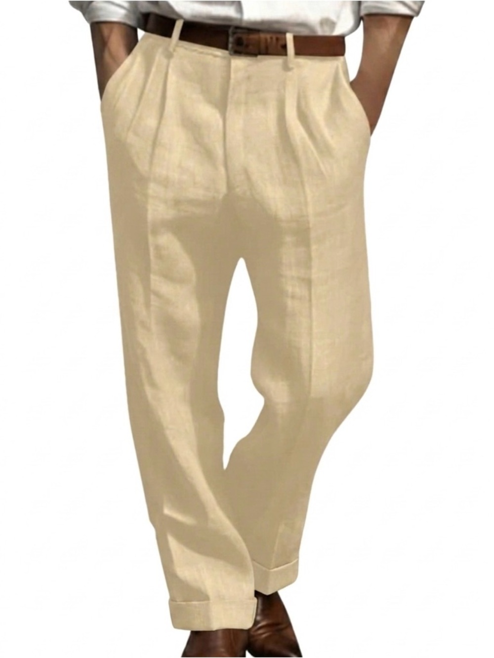 Vintage Boss Hugo Boss Linen Classic Pleated Front Dress Pants Beige Size 40R